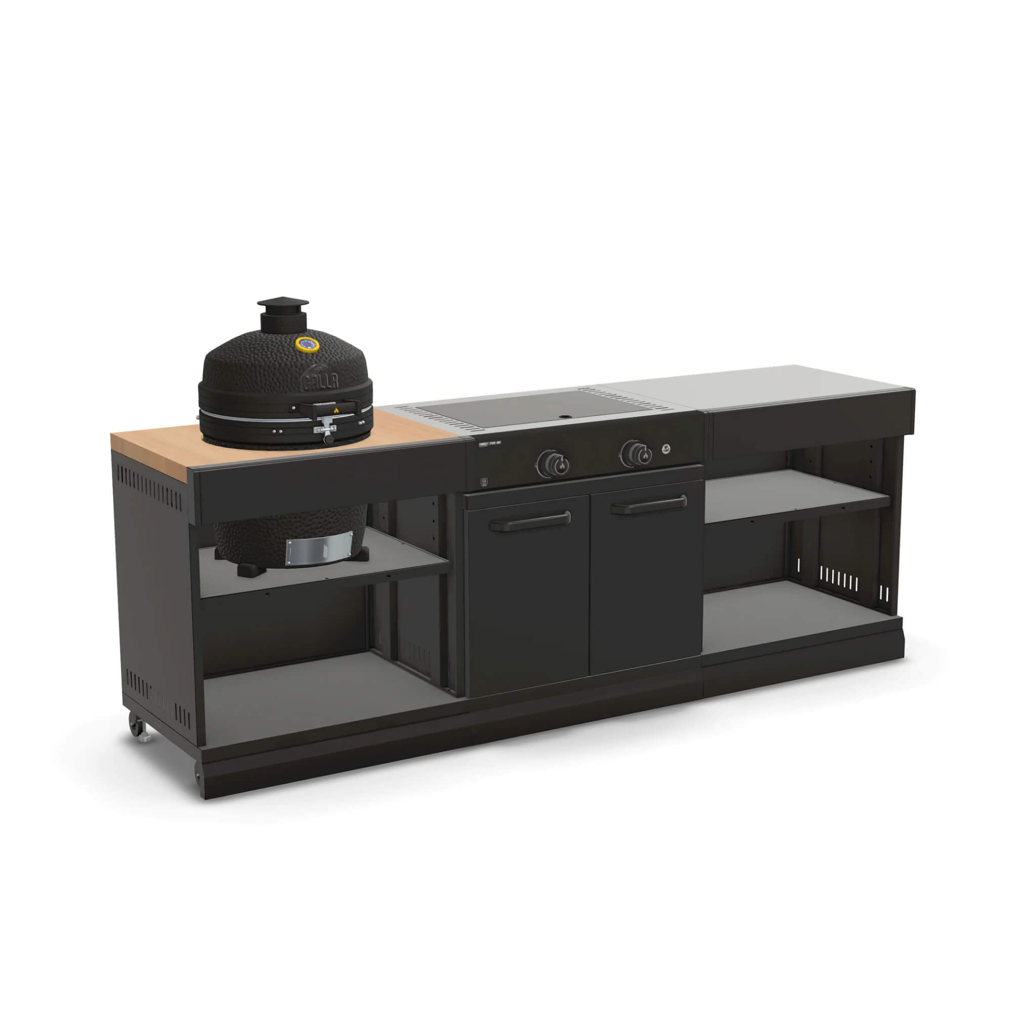 GRLLR Modular Outdoor Kitchen – Kamado-Ready, Gas Stove & Shelf Unit