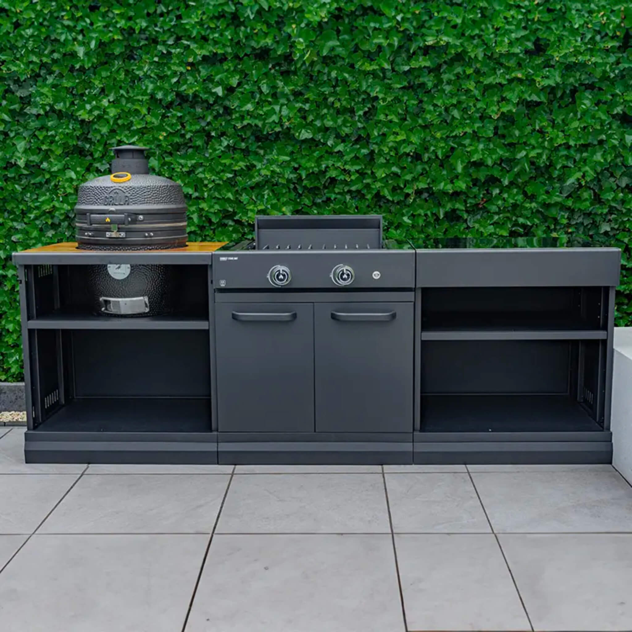 GRLLR Modular Outdoor Kitchen – Kamado-Ready, Gas Stove & Shelf Unit