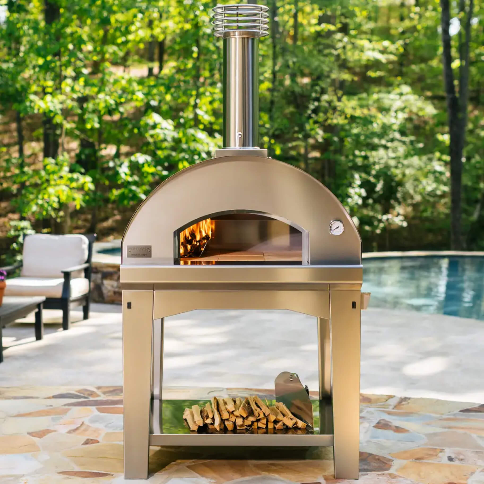 Fontana Forni Mangiafuoco Wood-Fired Pizza Oven with Trolley – 60×80cm