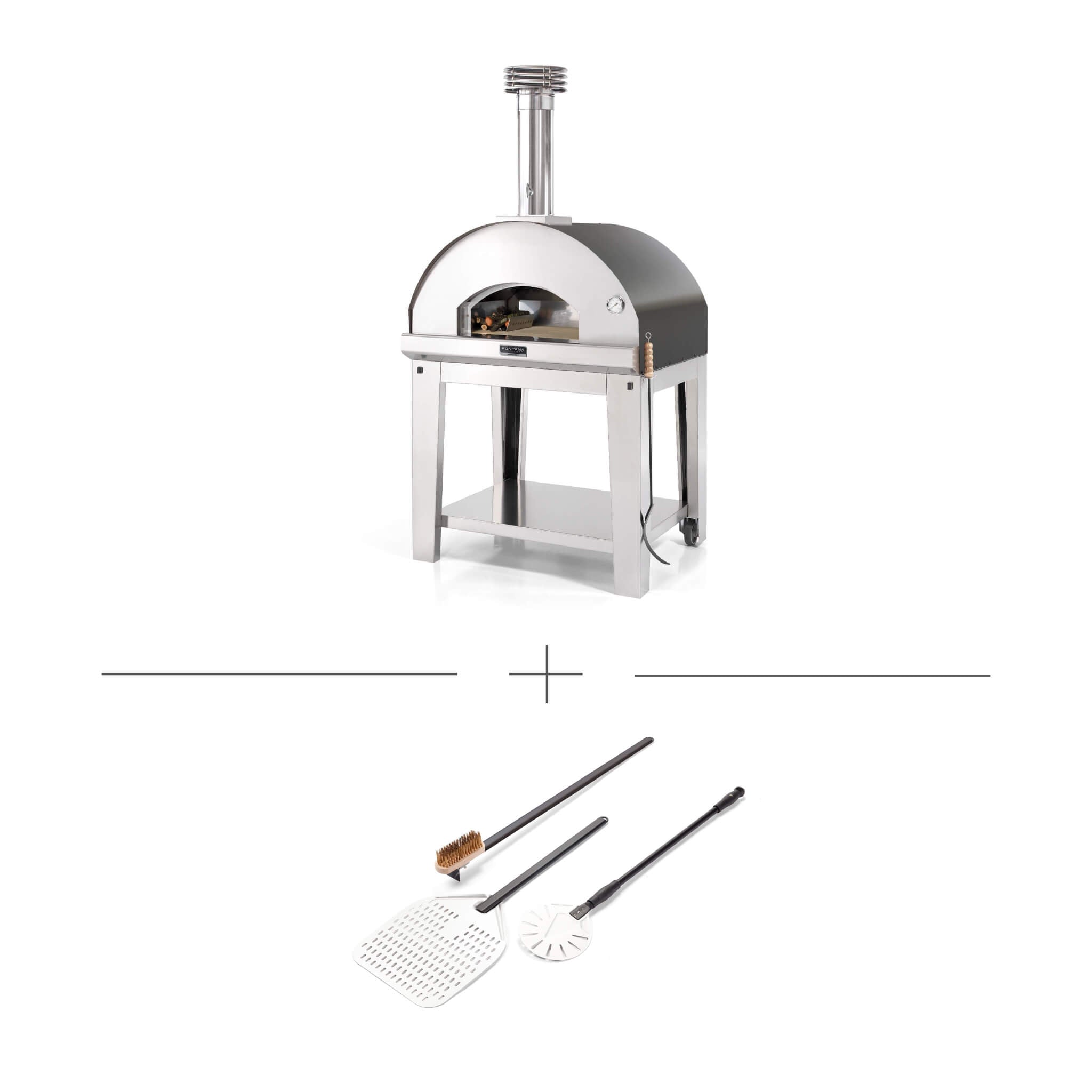 Fontana Mangiafuoco Pro Bundle – Wood-Fired Pizza Oven with Trolley & Pizzaiolo Kit (60×80cm)