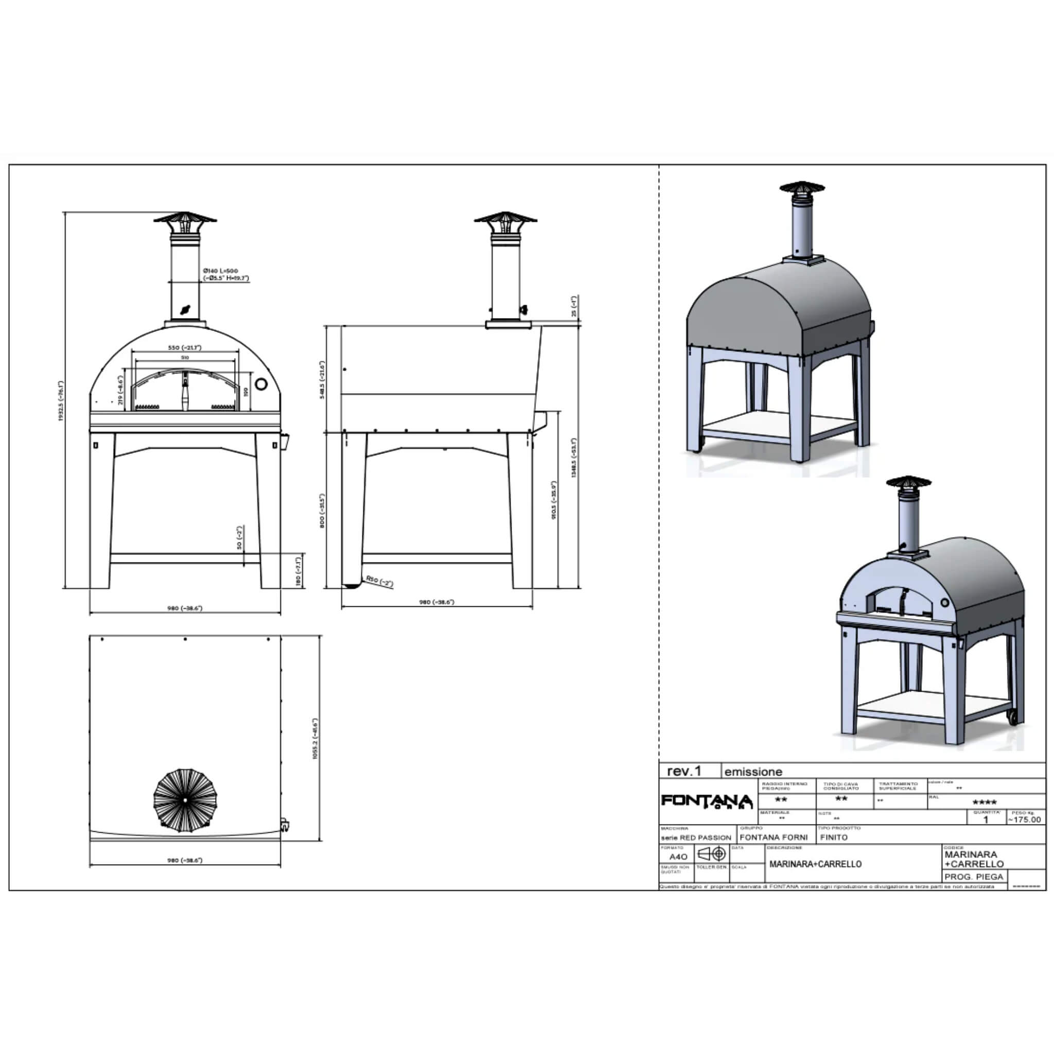 Fontana Forni Marinara Dual Fuel Pizza Oven with Trolley – High Performance