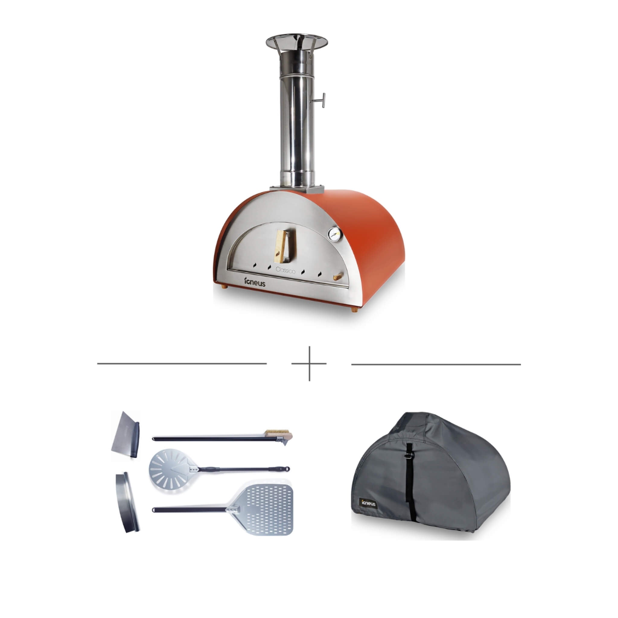 Igneus Classico Wood-Fired Pizza Oven Complete Bundle – Pro Toolset & Cover (60×60cm)