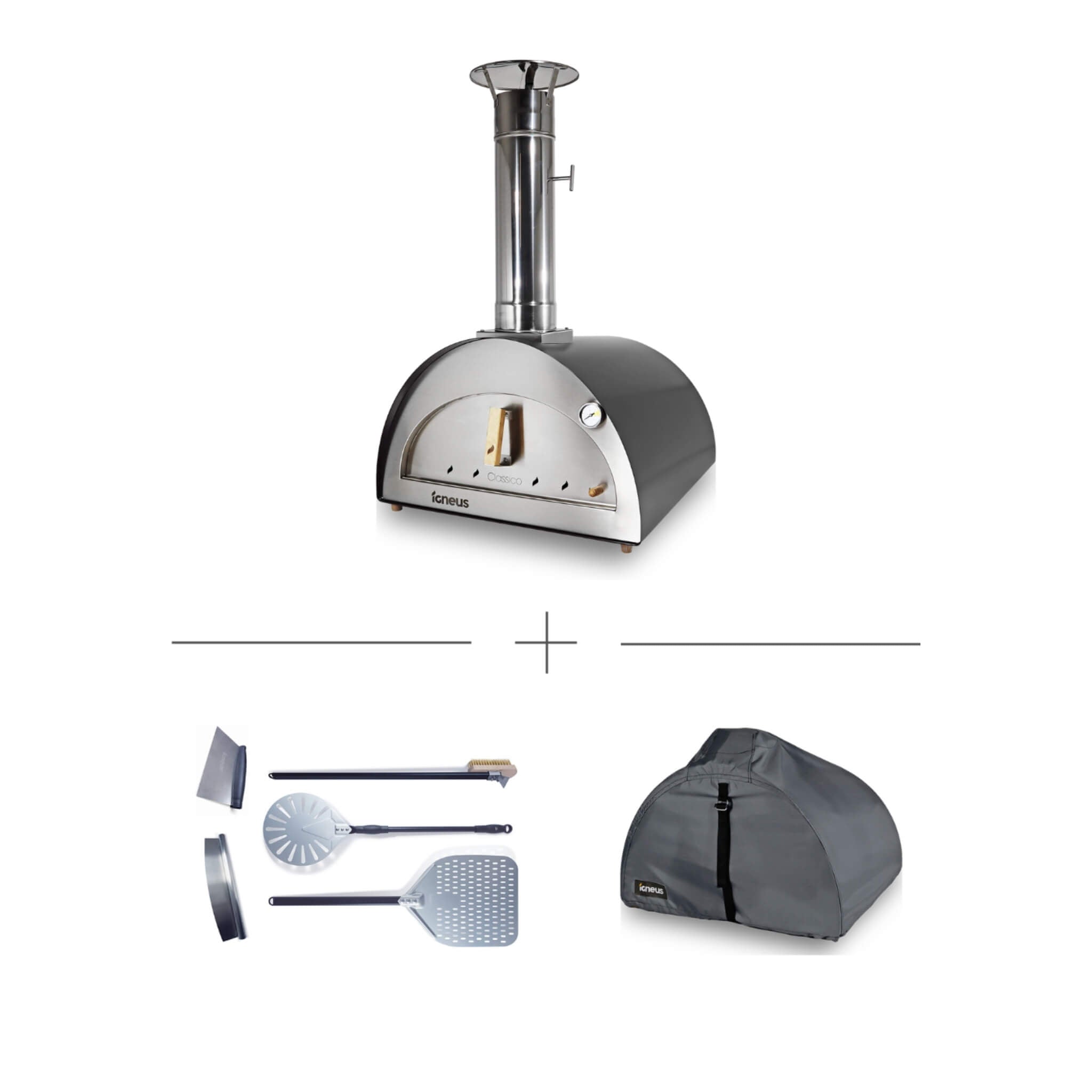 Igneus Classico Wood-Fired Pizza Oven Complete Bundle – Pro Toolset & Cover (60×60cm)